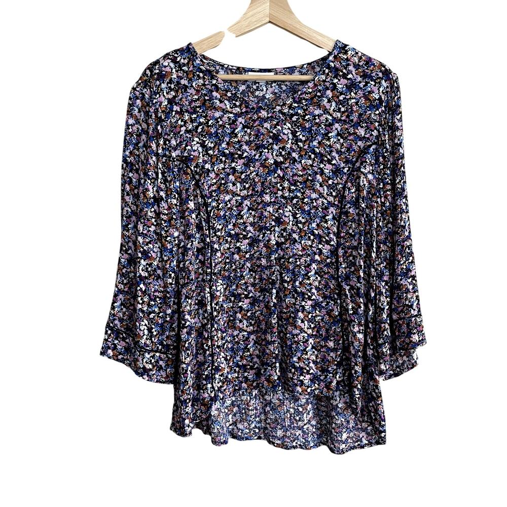 J.Jill floral multicolor long sleeved flowy‎ blouse women's M petite lightweight